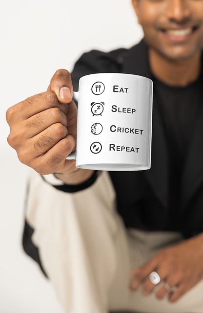 Eat, Sleep, Cricket, Repeat Coffee Mug