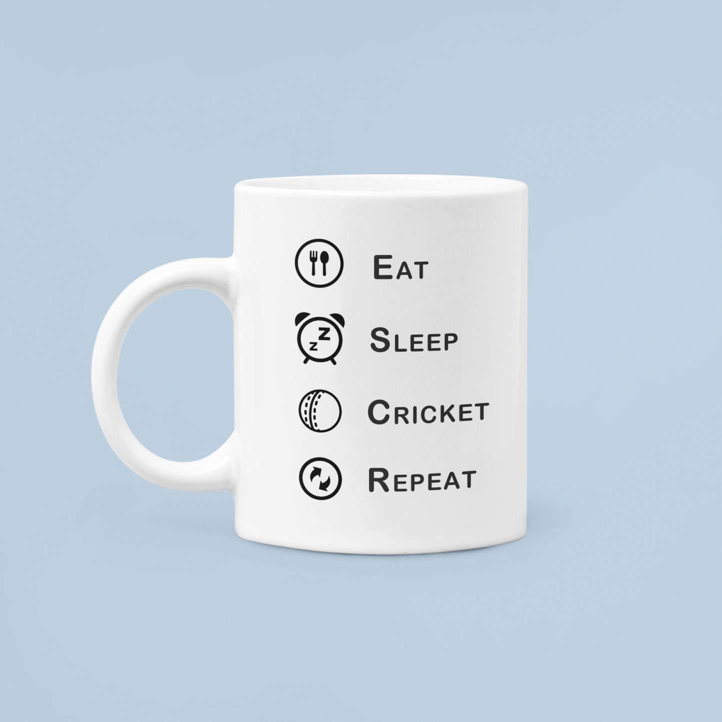 Eat, Sleep, Cricket, Repeat Coffee Mug