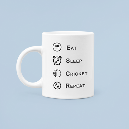 Eat, Sleep, Cricket, Repeat Coffee Mug