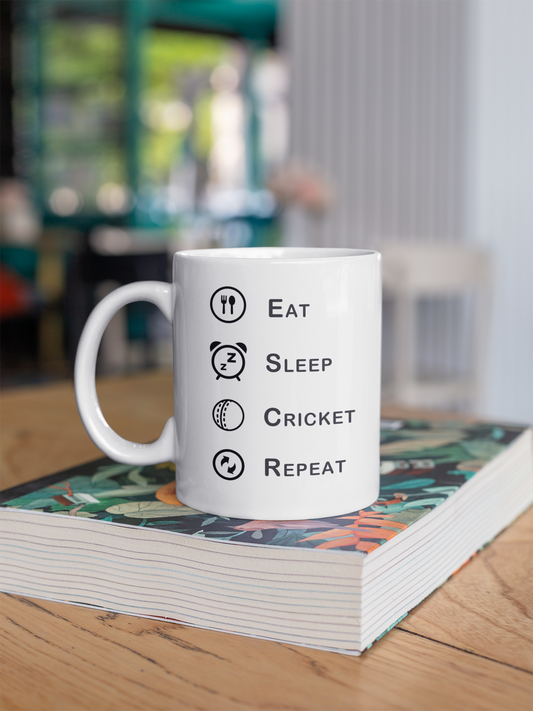 Eat, Sleep, Cricket, Repeat Coffee Mug